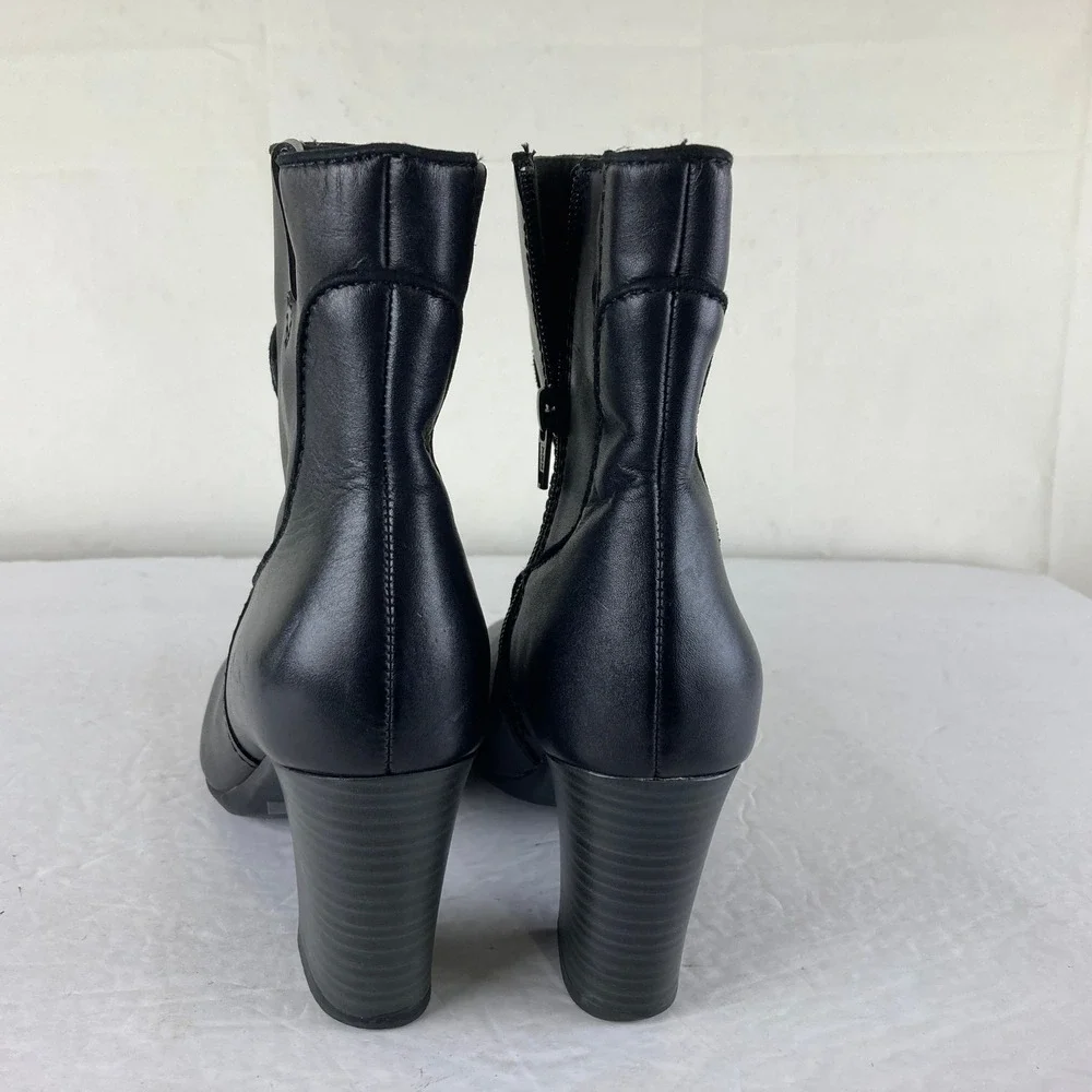 Clarks Ankle Boots Women 7.5 Black Leather Block Heel Side Zip Boho Office - Picture 6 of 8